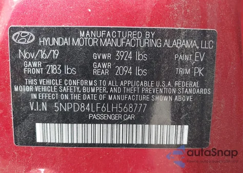 2020 Hyundai Elantra Sel из США, поврежденный, VIN 5NPD84LF6LH568777